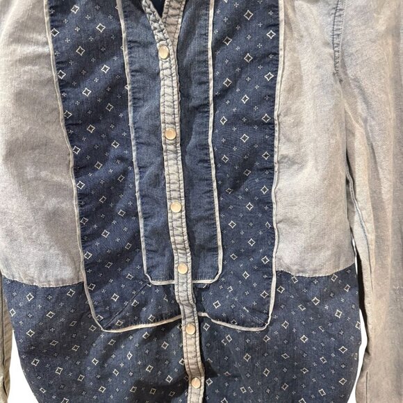 Holding Horses Womens Patchwork Denim Button-Up Shirt Long Sleeve Size 2 Cotton - Picture 3 of 4